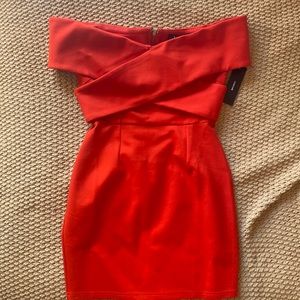 Red off shoulder mini dress